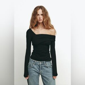 NWT Zara Asymmetric Neckline Top Sz XS/S